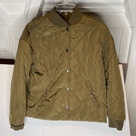 H&M Jackets & Coats Logg H M Womens Olive Green Quilted Snap Button